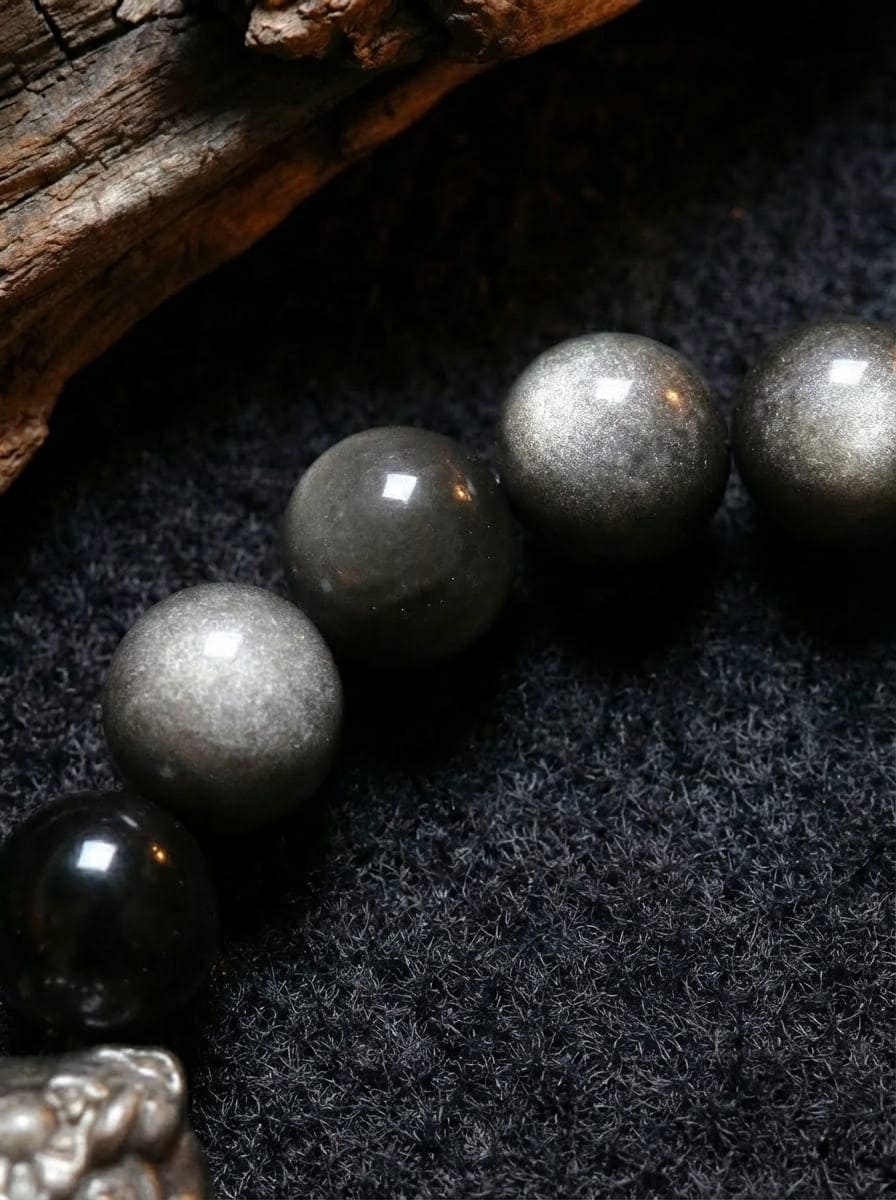「Black Obsidian Lucky Lion」 Black Obsidian & Tiger's Eye Bracelet