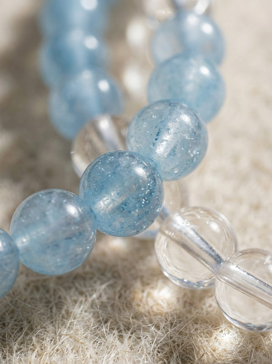 「Sunny Sea」 Aquamarine & White Crystal Bracelet