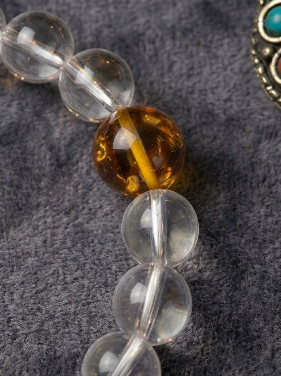 「Clear Light」White Crystal & Amber Bracelet