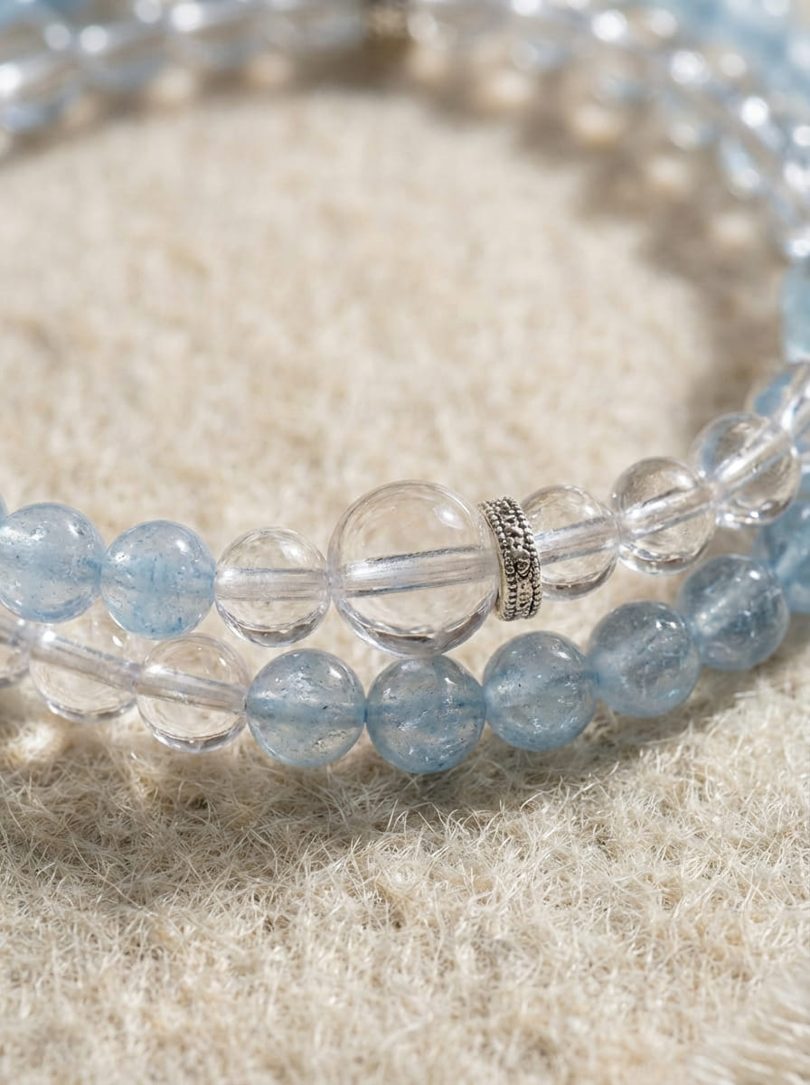 「Sunny Sea」 Aquamarine & White Crystal Bracelet