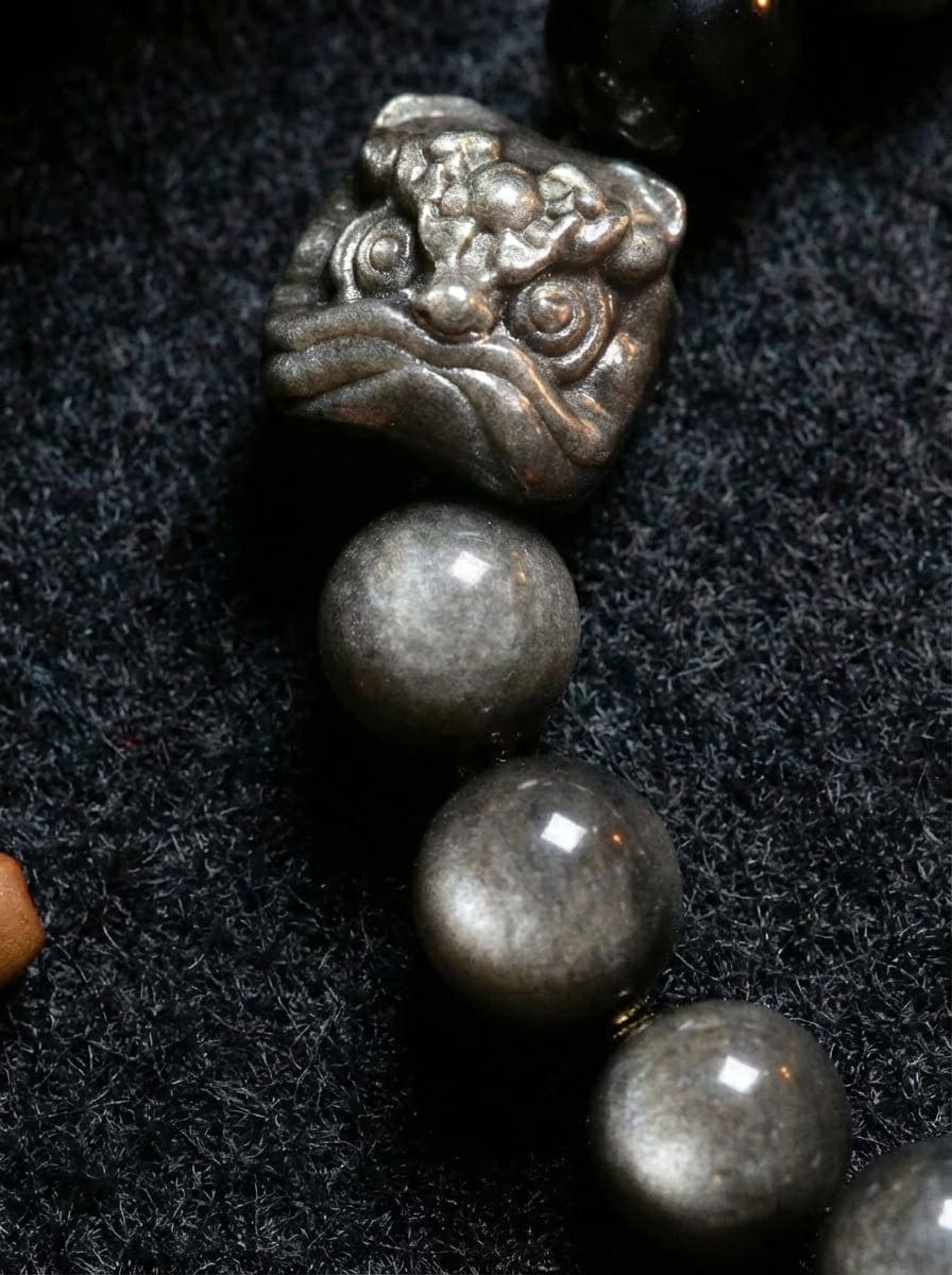 「Black Obsidian Lucky Lion」 Black Obsidian & Tiger's Eye Bracelet