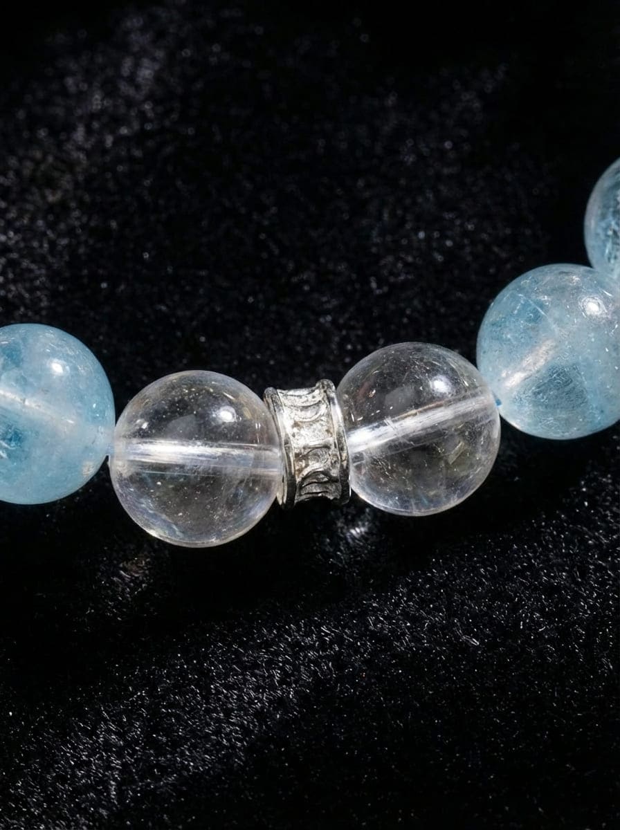 「Moon White & Sea Blue」 White Crystal & Aquamarine Bracelet