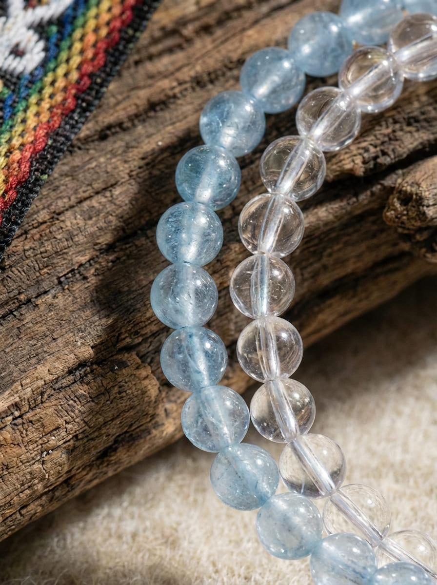 「Sunny Sea」 Aquamarine & White Crystal Bracelet