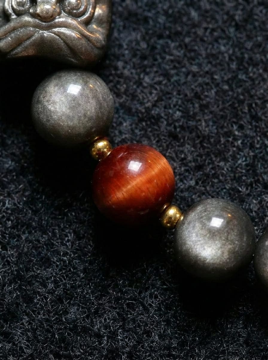 「Black Obsidian Lucky Lion」 Black Obsidian & Tiger's Eye Bracelet