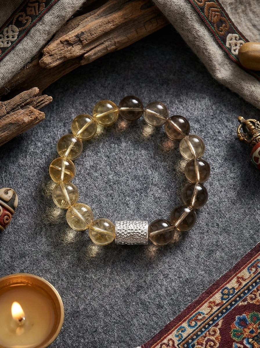 「Golden Calendula & Tea Mist」 Citrine & Smoky Quartz Bracelet