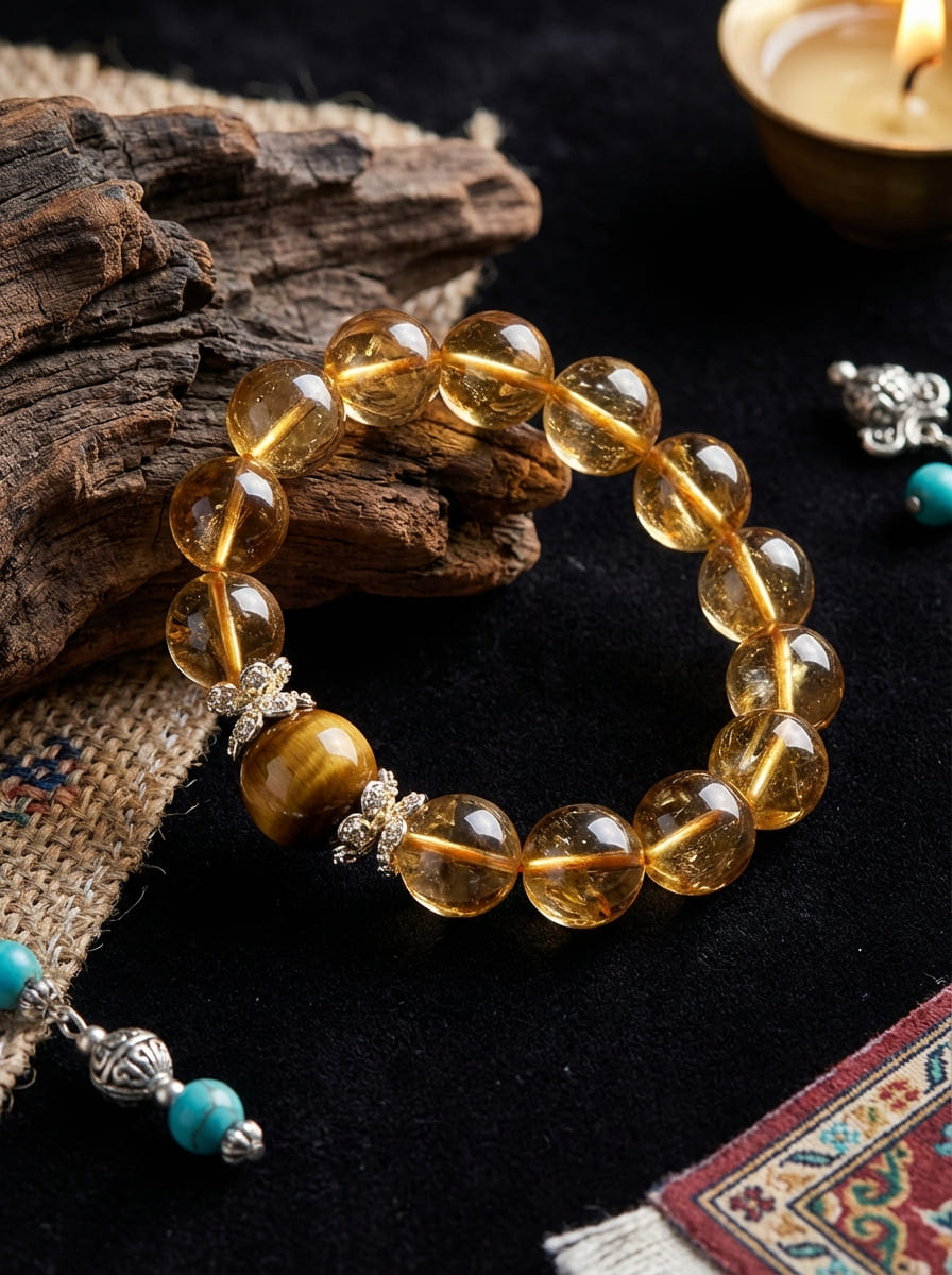「Daily Inflow of Gold」Citrine & Tiger's Eye Bracelet