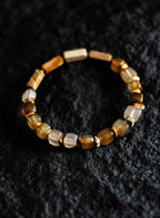 Natural Agate Picture Jasper Beaded Bracelet, Square Sugar Cut, Coffee Tone, Niche Design