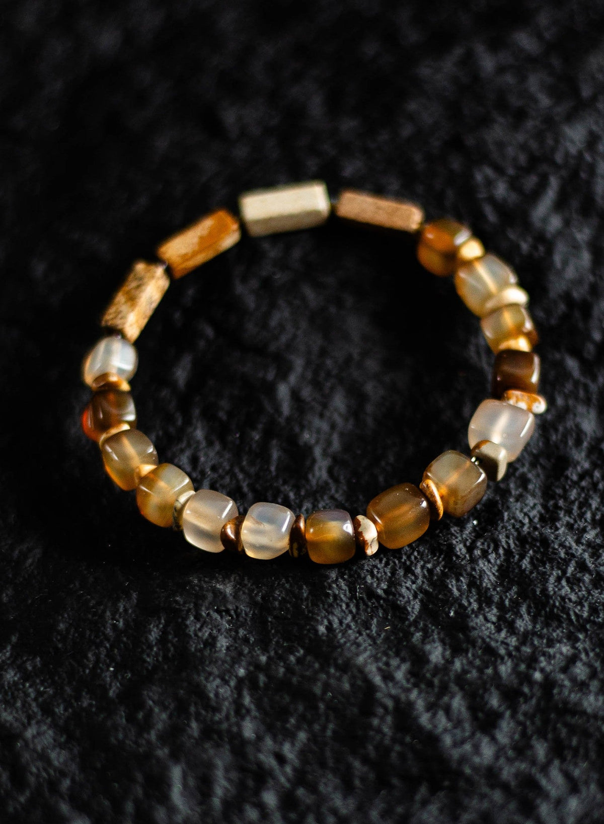 Natural Agate Picture Jasper Beaded Bracelet, Square Sugar Cut, Coffee Tone, Niche Design
