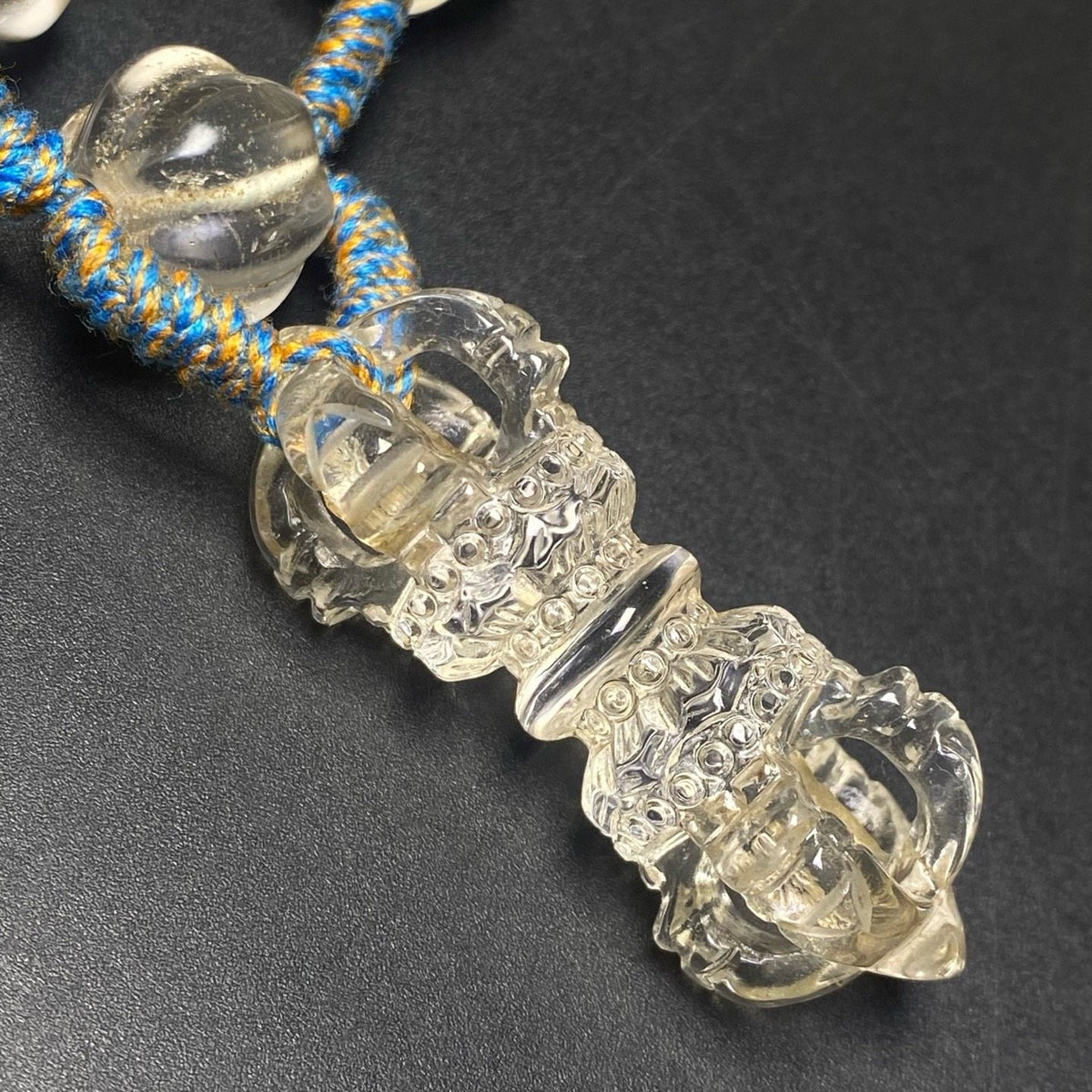 藏区老料白水晶五股金刚杵编制项链孤品