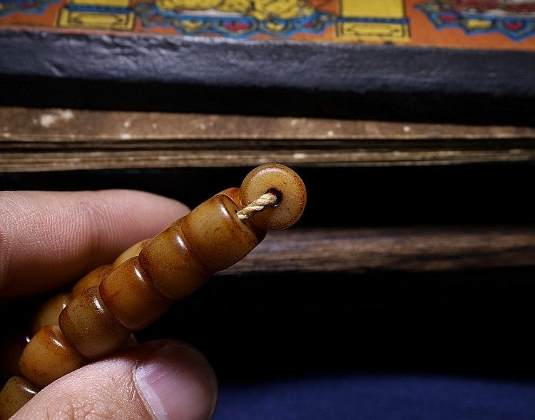 藏地老料・天然牦牛骨藏式手持手串