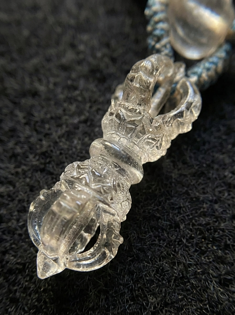 藏区老料白水晶五股金刚杵编制项链孤品