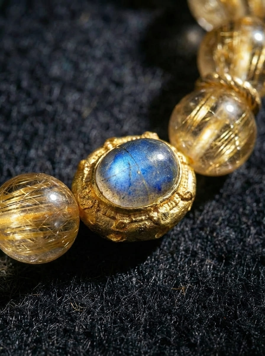 「Golden Shine & Azure Glow」Tibetan Style Natural Citrine Inlaid Aquamarine Bracelet