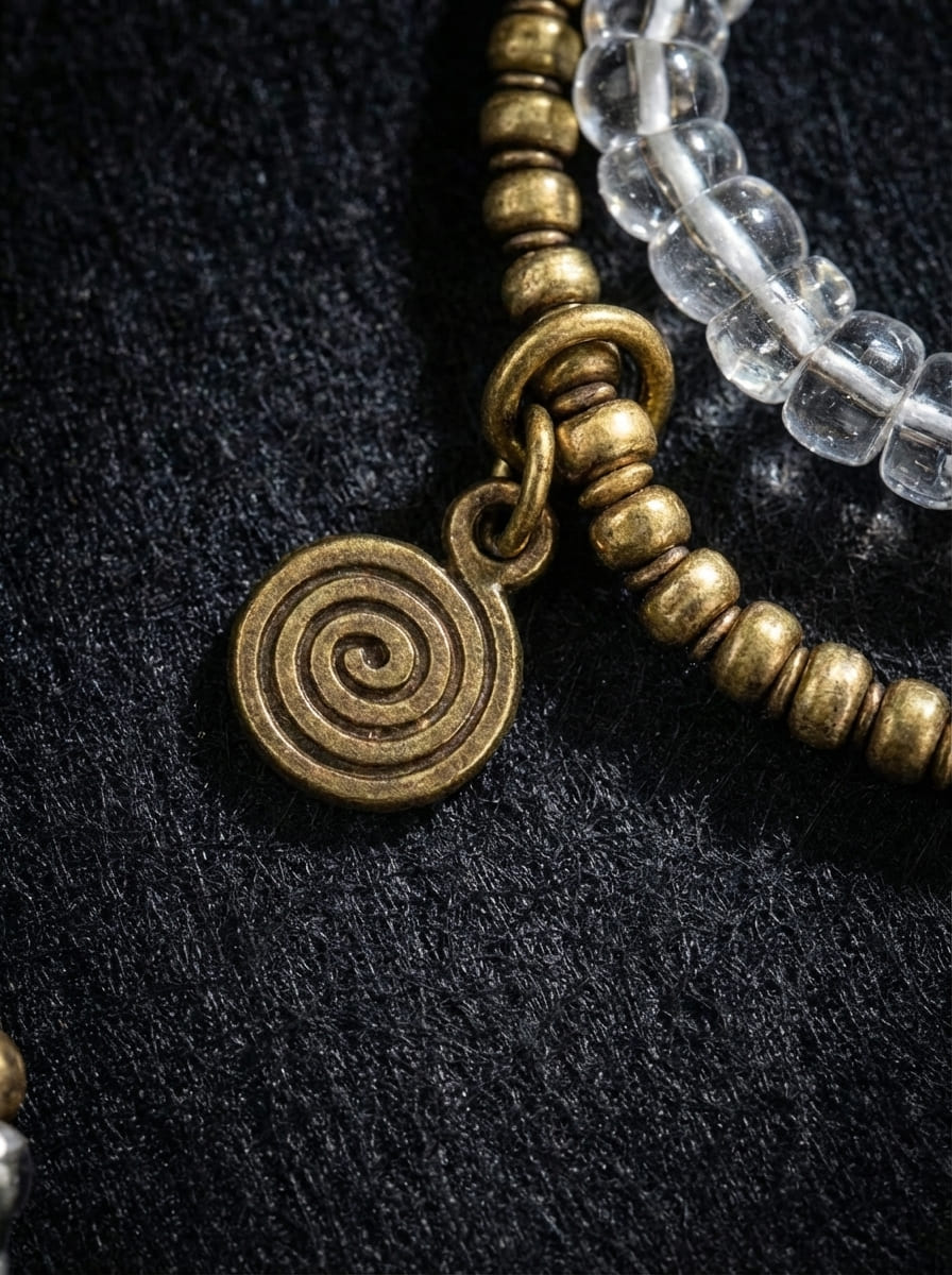 「Ark of Life」Irregular White Crystal & Brass Bull Head Bracelet