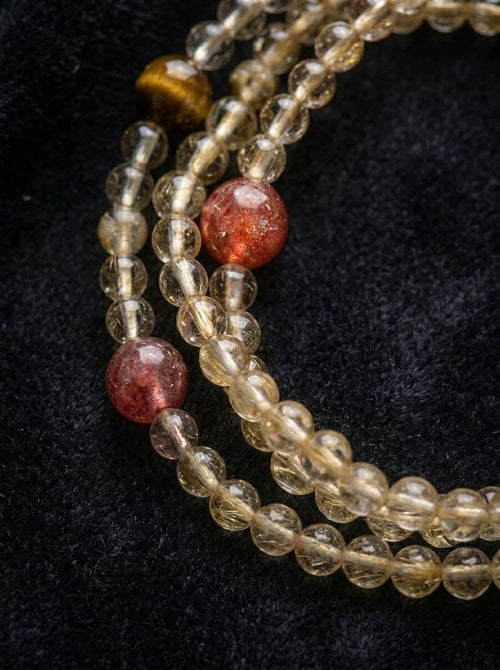 Golden Luck Multi-Gem Golden Hair Crystal Triple-Layer Bracelet