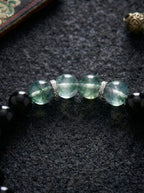 「Secluded Realm」 Obsidian & Green Phantom Crystal Bracelet