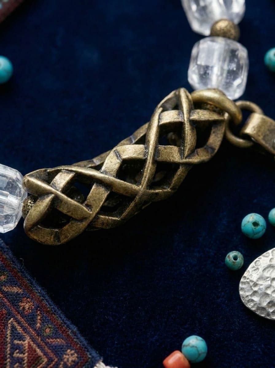 「Ancient Bronze Crystal Rope」 White Crystal & Brass Bracelet