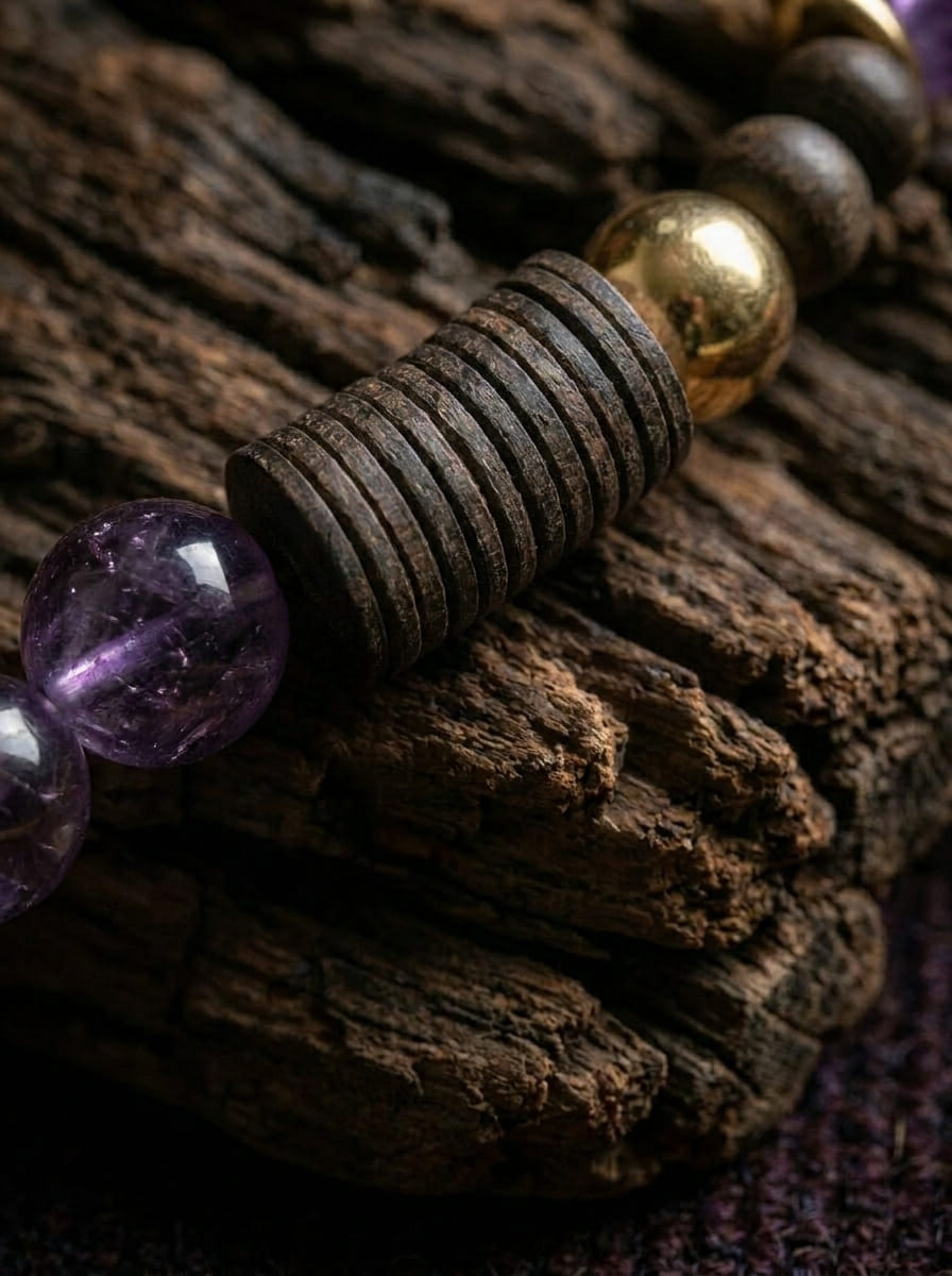 「Dark Night Telepathy」 Amethyst & Agarwood Bracelet