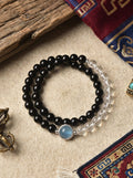 「Void Realm」Aquamarine and Obsidian Multi-Gem Bracelet