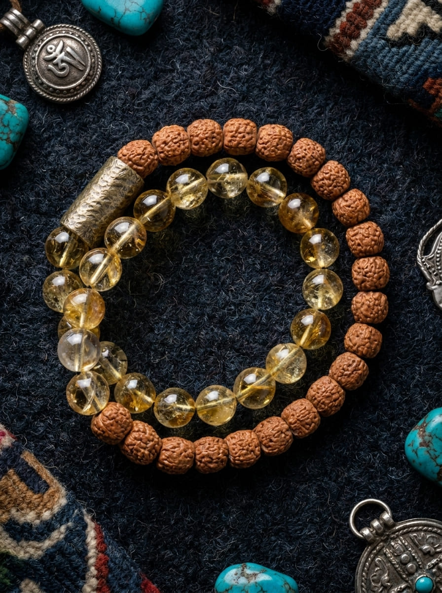 「Cheng Xin」 (Pure Heart) Citrine & Vajra Bodhi Bracelet