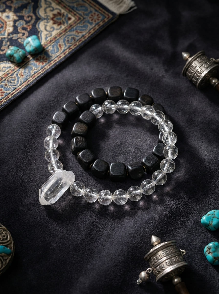 「Qing Tan」 Sandalwood & White Crystal Bracelet