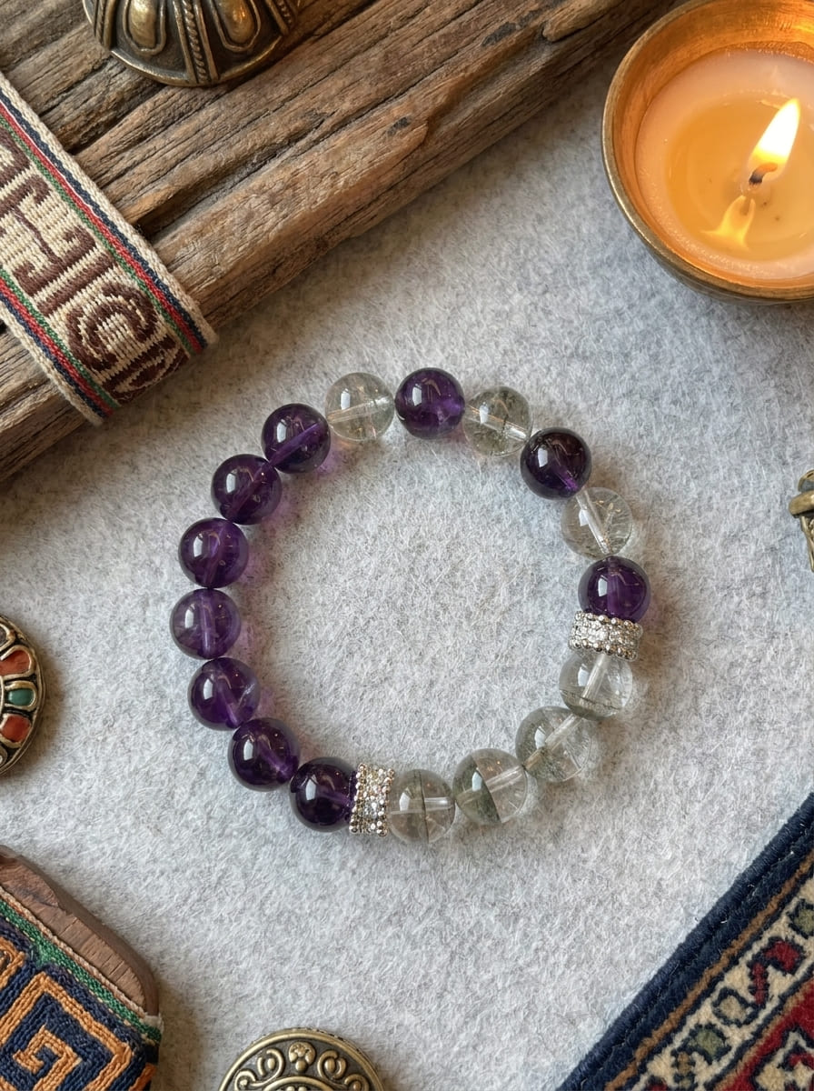 「Purple Realm Ice Crystal」 Amethyst & Green Phantom Crystal Bracelet