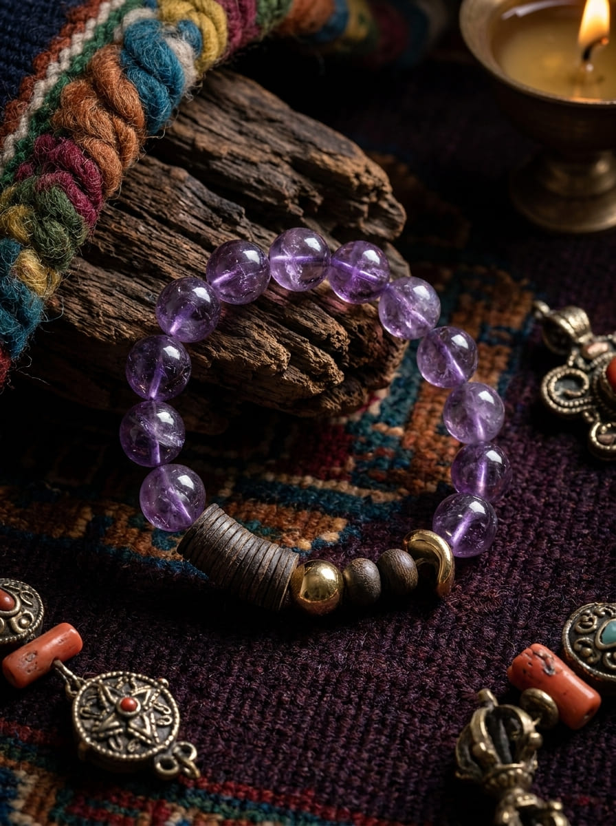 「Dark Night Telepathy」 Amethyst & Agarwood Bracelet