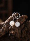 「Spirit of Life」 Original Hand-Carved Mother of Pearl Rose Ear Hoops