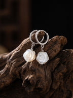 「Spirit of Life」 Original Hand-Carved Mother of Pearl Rose Ear Hoops
