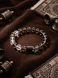 「Jing Tan」 (Quiet Sandalwood) White Crystal, Smoky Quartz & Agarwood Bracelet
