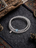 「Qing Lan」 Clear Crystal and Aquamarine Double-Layer Bracelet
