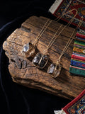 Golden Cage Raw Stone Natural Crystal Raw Stone Wire-Wrapped Necklace
