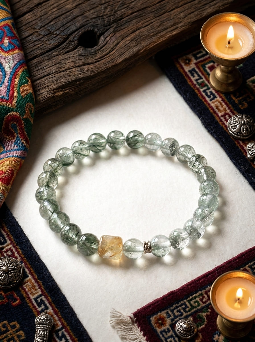 「Emerald Hidden Spirit」 Green Crystal & Citrine Bracelet