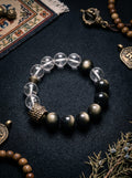 「Yao Bai」 (Shining White) Obsidian & White Crystal Bracelet