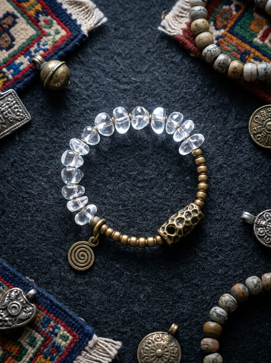 「Su Hui」 (Trace Back) White Crystal & Brass Bracelet