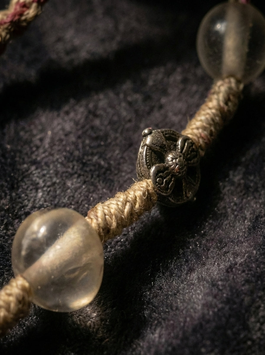 藏区老料水晶三面大黑天金刚杵天珠项链孤品