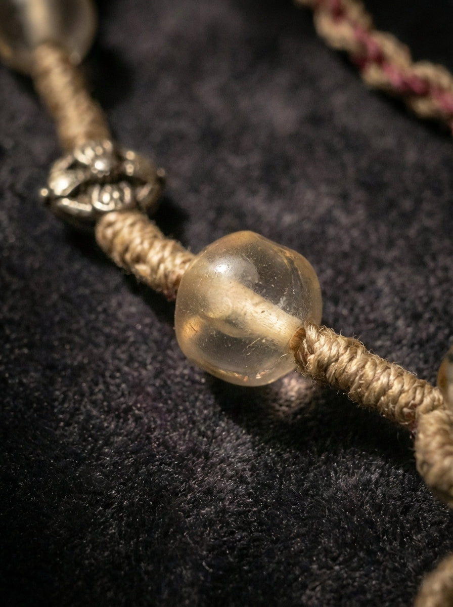 藏区老料水晶三面大黑天金刚杵天珠项链孤品