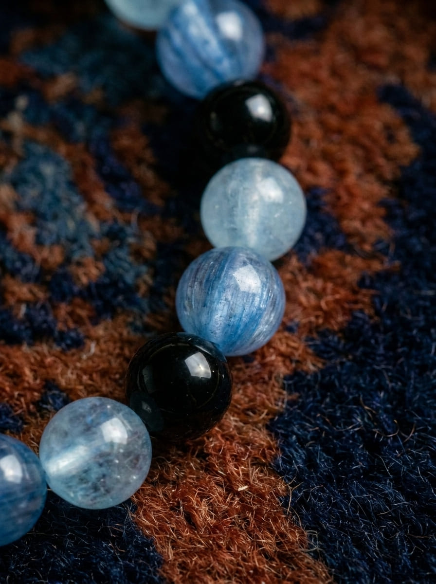「Void Realm」Aquamarine and Obsidian Multi-Gem Bracelet