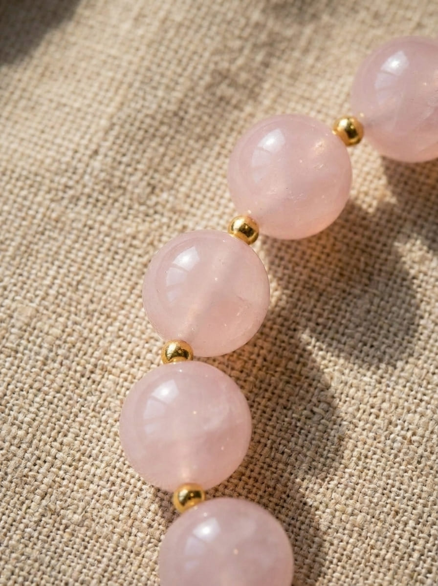 「Peach Wood Brings Luck」Pink Crystal & Agarwood Bracelet