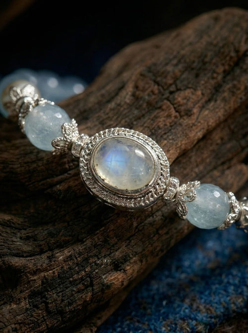 Blue Sea Butterfly Whisper · Aquamarine and Pearl Bracelet