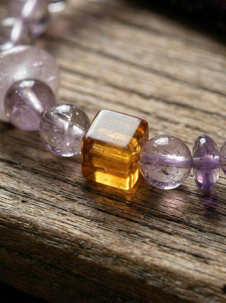 Purple Aura Dawn · Amethyst & Amber Bracelet
