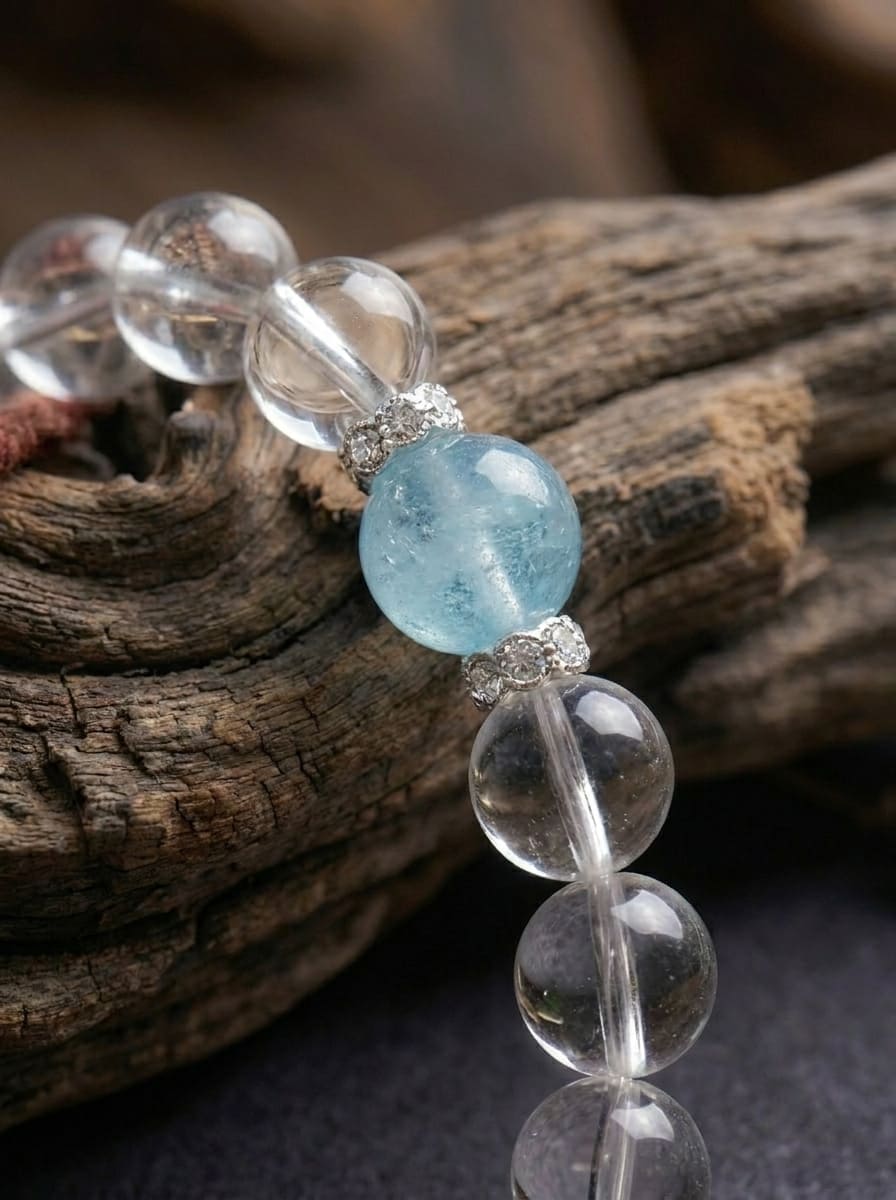 「Sky」Aquamarine and White Crystal Bracelet