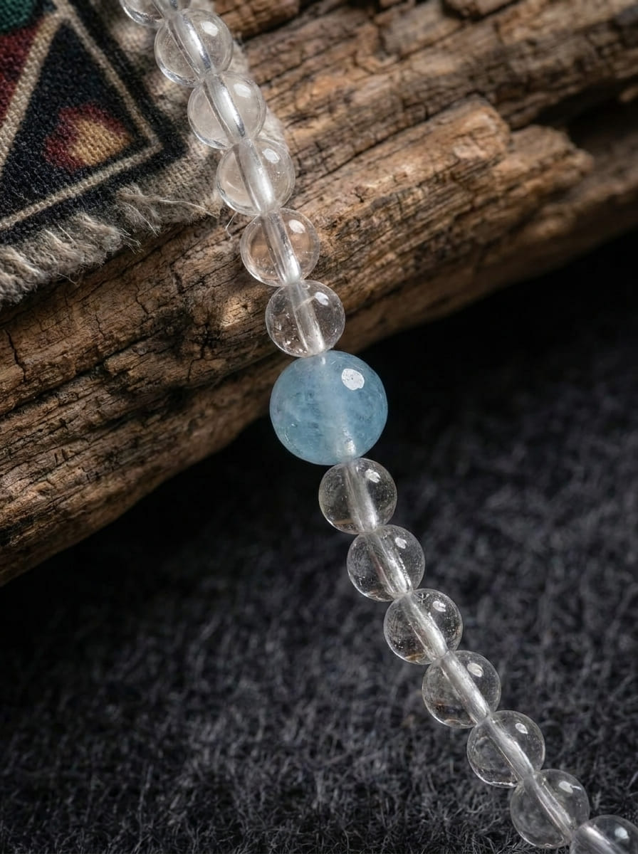「Qing Lan」 Clear Crystal and Aquamarine Double-Layer Bracelet