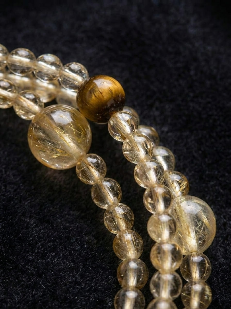 Golden Luck Multi-Gem Golden Hair Crystal Triple-Layer Bracelet