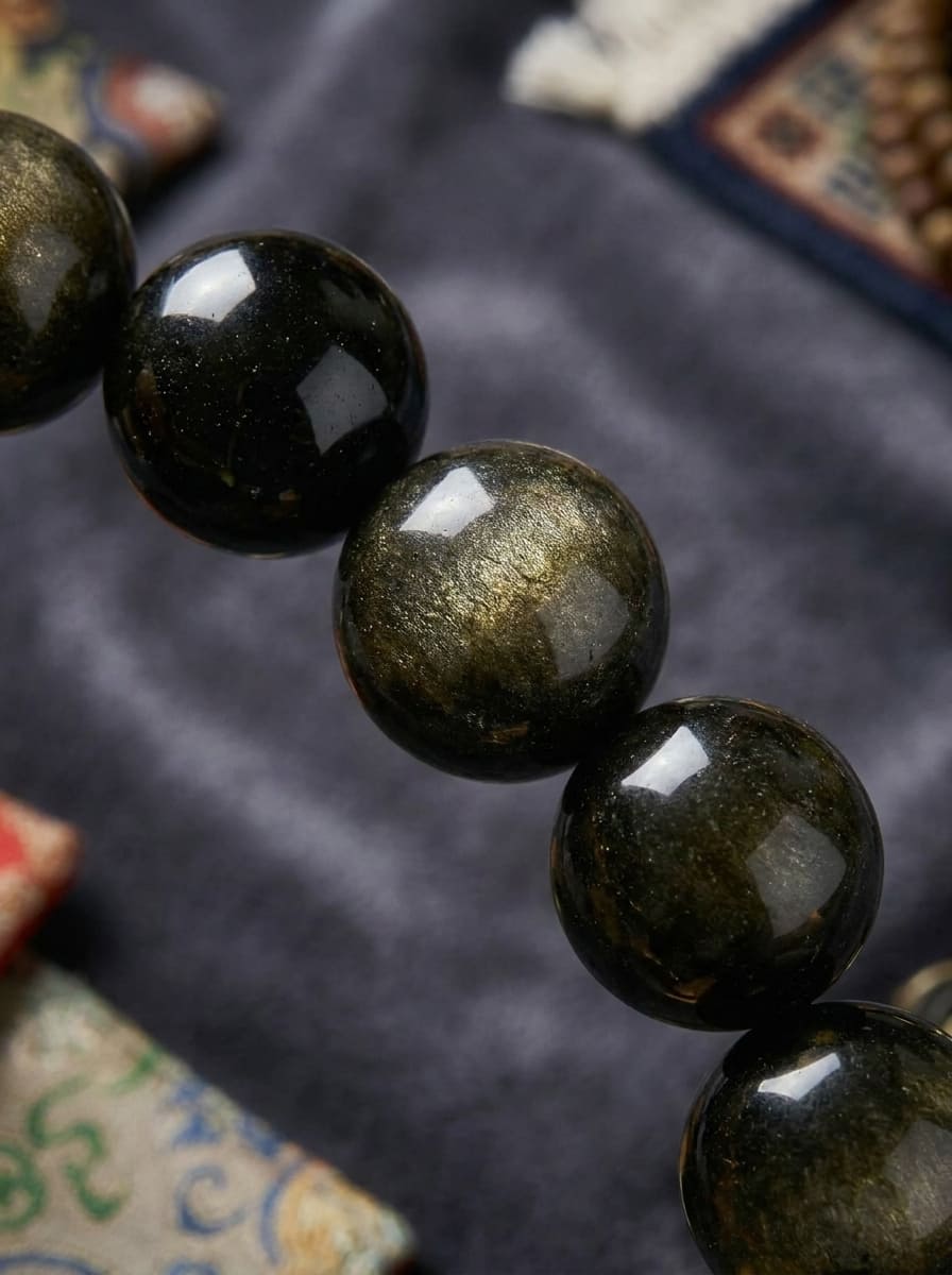 Golden Shadow and Ink Glow Obsidian Multi-Gem Bracelet