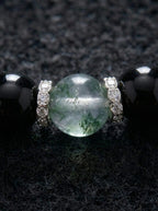 「Secluded Realm」 Obsidian & Green Phantom Crystal Bracelet