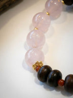 「Peach Wood Brings Luck」Pink Crystal & Agarwood Bracelet