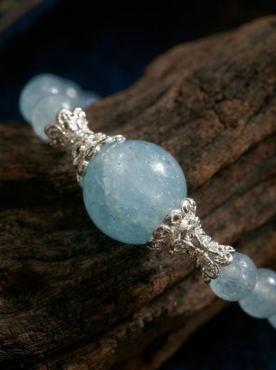 Blue Sea Butterfly Whisper · Aquamarine and Pearl Bracelet