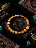 Natural Agate Picture Jasper Beaded Bracelet, Square Sugar Cut, Coffee Tone, Niche Design