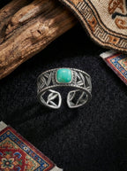 Niche Vintage Ring | S925 Sterling Silver Raw Ore Turquoise Open Ring
