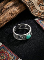 Niche Vintage Ring | S925 Sterling Silver Raw Ore Turquoise Open Ring